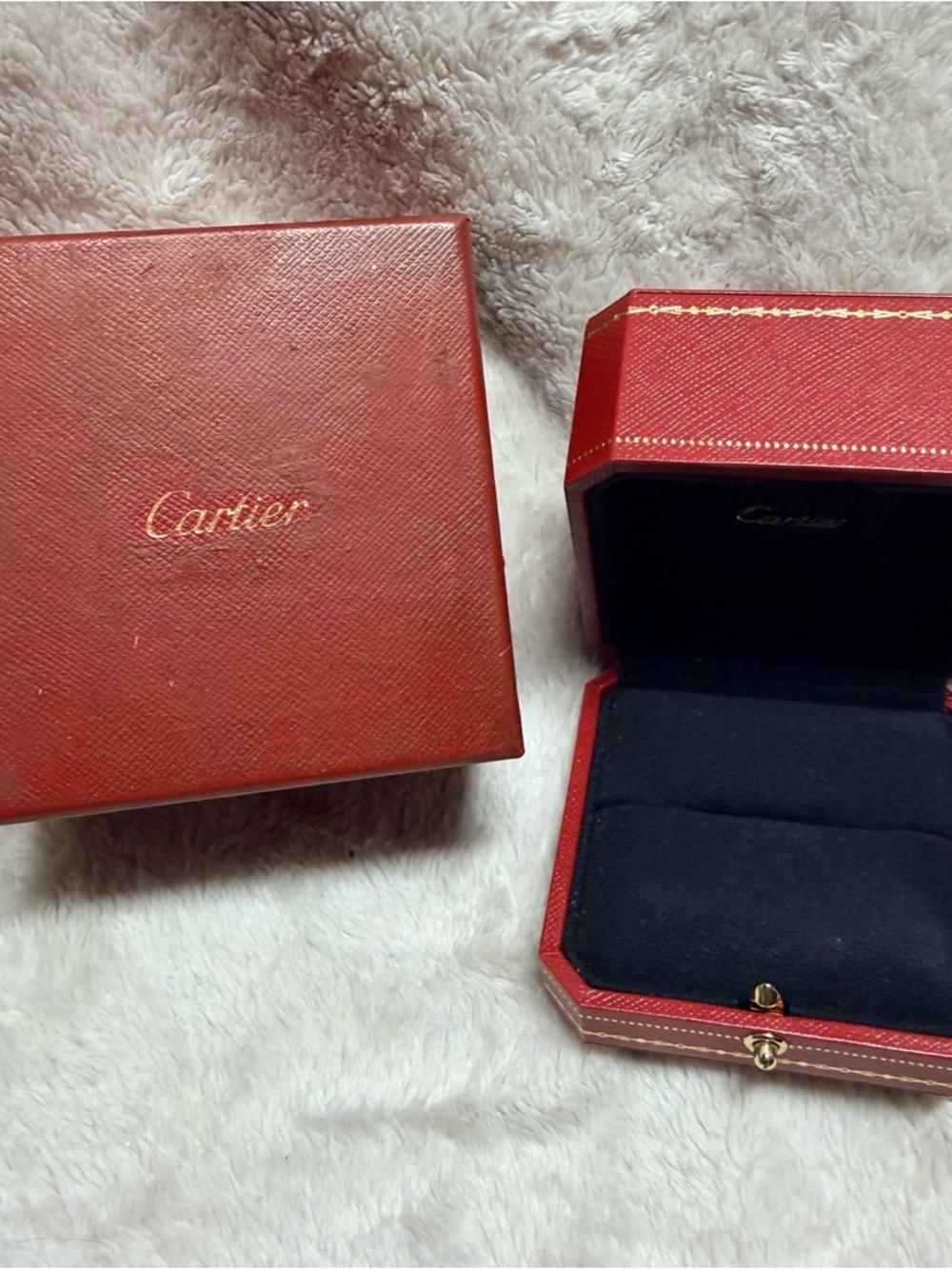 CARTIER Red Ring Box + Outer Box 3.40x3.25x2.40 inches